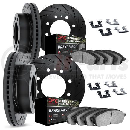 8414-48007 by DYNAMIC FRICTION COMPANY - Brake Rotor Drilled & Slotted - Black- w/Ulitmate Duty Brake Pad & HW Kit