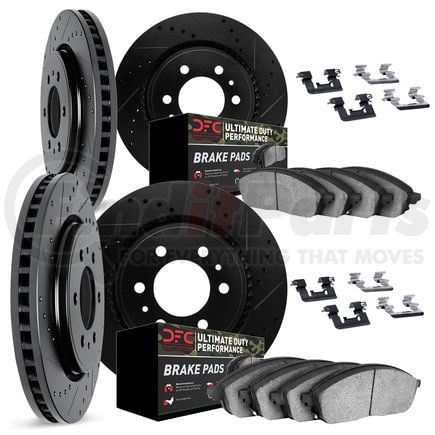 8414-76005 by DYNAMIC FRICTION COMPANY - Brake Rotor Drilled & Slotted - Black- w/Ulitmate Duty Brake Pad & HW Kit