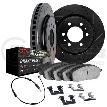 8422-47002 by DYNAMIC FRICTION COMPANY - Brake Rotor - Drilled & Slotted - Black w/HD Brake Pad w/HW Kit & Sensor