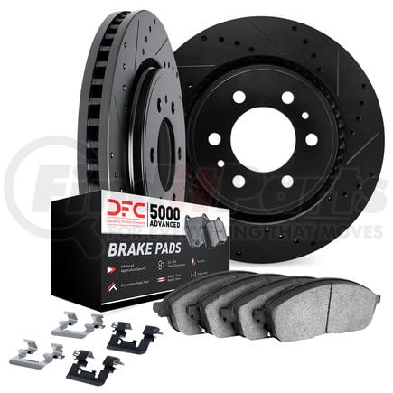 8512-40048 by DYNAMIC FRICTION COMPANY - Rotors-Drilled & Slotted-Black w/ 5000 Advanced Brake Pads Incl Hdw