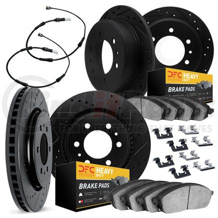 8224-40007 by DYNAMIC FRICTION COMPANY - Brake Rotor - Drilled & Slotted - Black w/HD Brake Pad w/HW Kit & Sensor