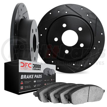 8302-73005 by DYNAMIC FRICTION COMPANY - Brake Rotor - Drilled & Slotted - Black w/3000 Ceramic Brake Pads