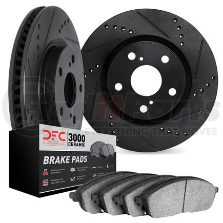 8302-74027 by DYNAMIC FRICTION COMPANY - Brake Rotor - Drilled & Slotted - Black w/3000 Ceramic Brake Pads