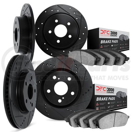 8304-74009 by DYNAMIC FRICTION COMPANY - Brake Rotor - Drilled & Slotted - Black with 3000 Ceramic Brake Pads