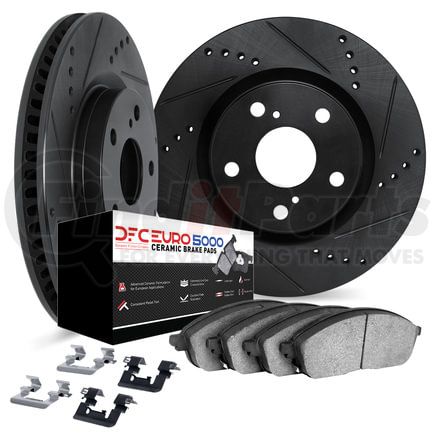 8612-31077 by DYNAMIC FRICTION COMPANY - Rotors-Drilled & Slotted-Black w/ 5000 Euro Ceramic Brake Pads Incl Hdw