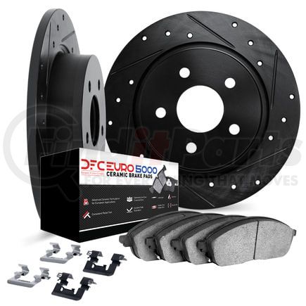 8612-42010 by DYNAMIC FRICTION COMPANY - Rotors-Drilled & Slotted-Black w/ 5000 Euro Ceramic Brake Pads Incl Hdw