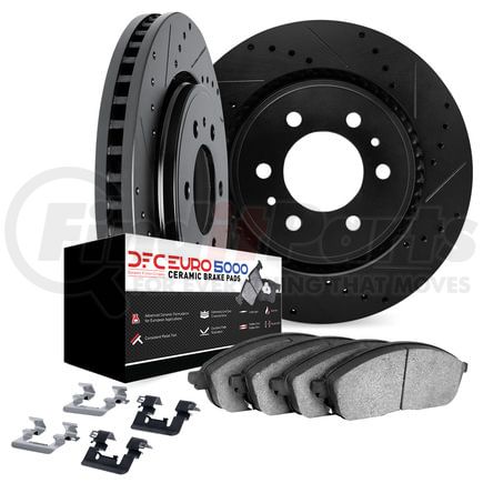 8612-48006 by DYNAMIC FRICTION COMPANY - Rotors-Drilled & Slotted-Black w/ 5000 Euro Ceramic Brake Pads Incl Hdw