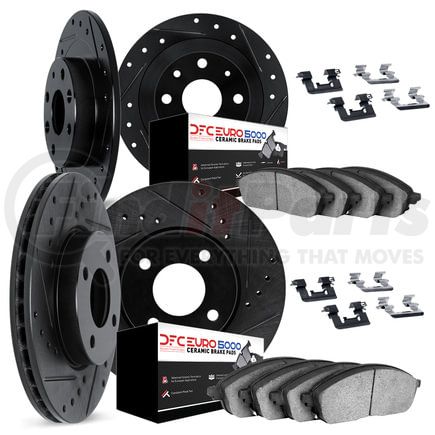 8614-07000 by DYNAMIC FRICTION COMPANY - Rotors-Drilled & Slotted-Black w/ 5000 Euro Ceramic Brake Pads Incl Hdw