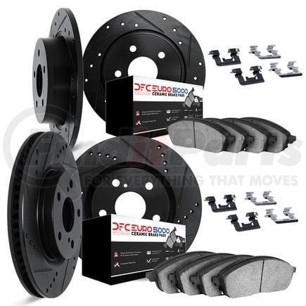 8614-40000 by DYNAMIC FRICTION COMPANY - Rotors-Drilled & Slotted-Black w/ 5000 Euro Ceramic Brake Pads Incl Hdw