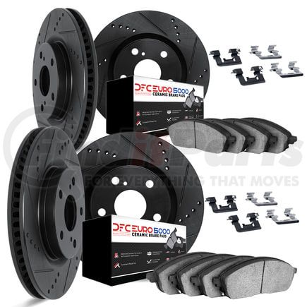 8614-75000 by DYNAMIC FRICTION COMPANY - Rotors-Drilled & Slotted-Black w/ 5000 Euro Ceramic Brake Pads Incl Hdw