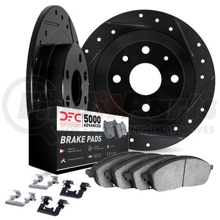 8512-74005 by DYNAMIC FRICTION COMPANY - Rotors-Drilled & Slotted-Black w/ 5000 Advanced Brake Pads Incl Hdw