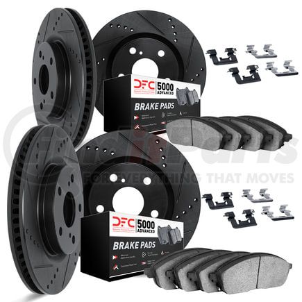 8514-27016 by DYNAMIC FRICTION COMPANY - Rotors-Drilled & Slotted-Black w/ 5000 Advanced Brake Pads Incl Hdw