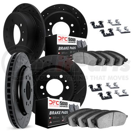 8514-67069 by DYNAMIC FRICTION COMPANY - Brake Rotor - Dimpled & Slotted - Black w/5000 Brake Pads & HW Kit