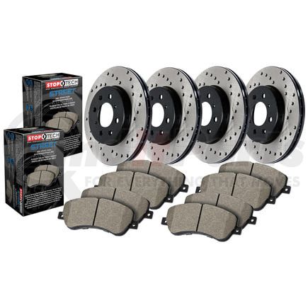 936.42084 by STOPTECH - StopTech Street Axle Pack Drilled Front & Rear Brake Kit