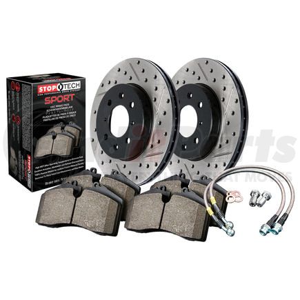 978.34067R by STOPTECH - StopTech Sport Axle Pack; Slotted and Drilled; Rear Brake Kit with Brake lines