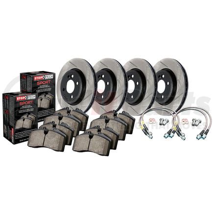 977.63016 by STOPTECH - StopTech Sport Axle Pack; Slotted Rotor; 4 Wheel Brake Kit with Brake lines