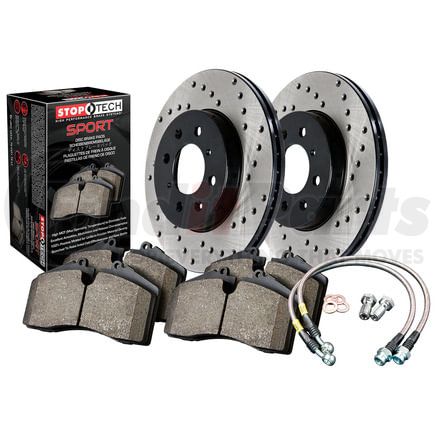 979.61007F by STOPTECH - StopTech Sport Axle Pack; Drilled Rotor; Front Brake Kit with Brake lines