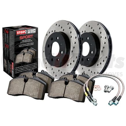 979.33010R by STOPTECH - StopTech Sport Axle Pack; Drilled Rotor; Rear Brake Kit with Brake lines