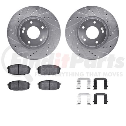 7512-03034 by DYNAMIC FRICTION COMPANY - Rotors-Drilled & Slotted-Silver w/ 5000 Advanced Brake Pads Incl Hdw