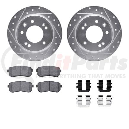7512-03038 by DYNAMIC FRICTION COMPANY - Brake Rotor - Dimpled & Slotted - Silver w/5000 Brake Pads & HW Kit