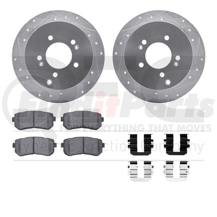 7512-03039 by DYNAMIC FRICTION COMPANY - Brake Rotor - Dimpled & Slotted - Silver w/5000 Brake Pads & HW Kit