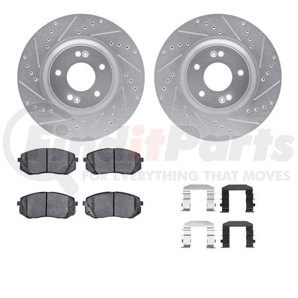 7512-03044 by DYNAMIC FRICTION COMPANY - Brake Rotor - Dimpled & Slotted - Silver w/5000 Brake Pads & HW Kit