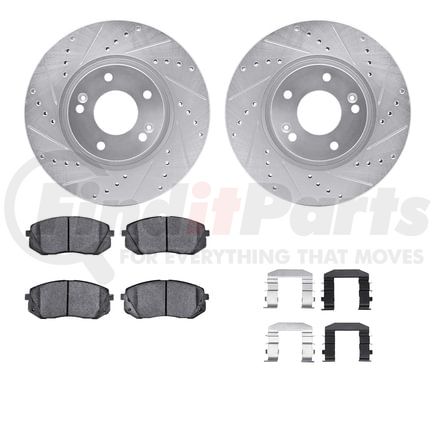 7512-03045 by DYNAMIC FRICTION COMPANY - Brake Rotor - Dimpled & Slotted - Silver w/5000 Brake Pads & HW Kit