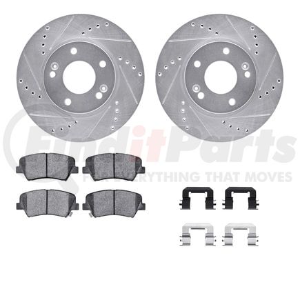 7512-03076 by DYNAMIC FRICTION COMPANY - Rotors-Drilled & Slotted-Silver w/ 5000 Advanced Brake Pads Incl Hdw