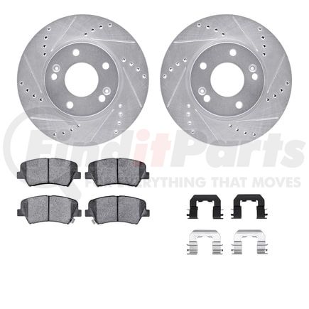 7512-03075 by DYNAMIC FRICTION COMPANY - Rotors-Drilled & Slotted-Silver w/ 5000 Advanced Brake Pads Incl Hdw