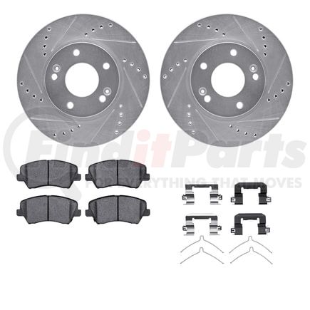 7512-03077 by DYNAMIC FRICTION COMPANY - Rotors-Drilled & Slotted-Silver w/ 5000 Advanced Brake Pads Incl Hdw