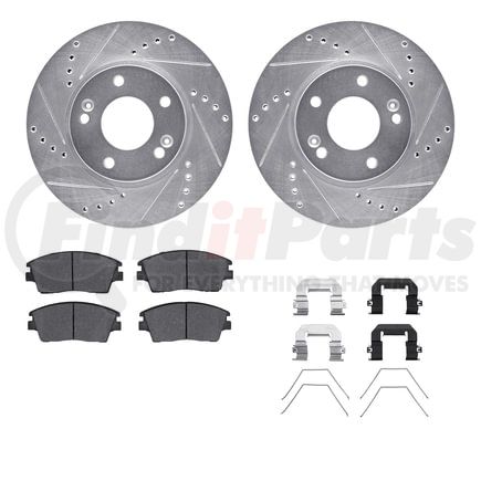 7512-03093 by DYNAMIC FRICTION COMPANY - Brake Rotor - Dimpled & Slotted - Silver w/5000 Brake Pads & HW Kit