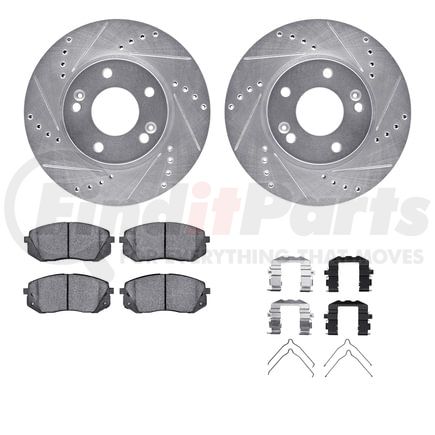 7512-03097 by DYNAMIC FRICTION COMPANY - Brake Rotor - Dimpled & Slotted - Silver w/5000 Brake Pads & HW Kit