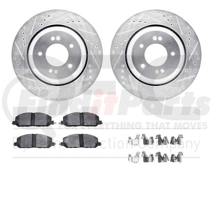 7512-03447 by DYNAMIC FRICTION COMPANY - Rotors-Drilled & Slotted-Silver w/ 5000 Advanced Brake Pads Incl Hdw