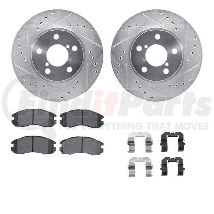 7512-13006 by DYNAMIC FRICTION COMPANY - Rotors-Drilled & Slotted-Silver w/ 5000 Advanced Brake Pads Incl Hdw