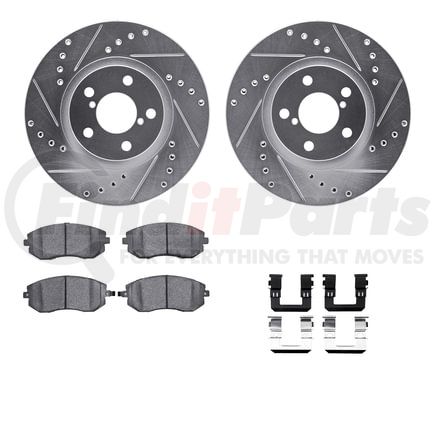 7512-13010 by DYNAMIC FRICTION COMPANY - Rotors-Drilled & Slotted-Silver w/ 5000 Advanced Brake Pads Incl Hdw