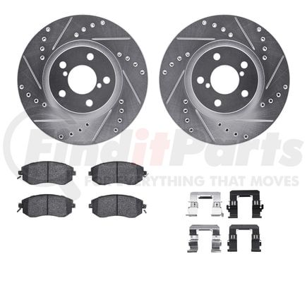 7512-13011 by DYNAMIC FRICTION COMPANY - Rotors-Drilled & Slotted-Silver w/ 5000 Advanced Brake Pads Incl Hdw