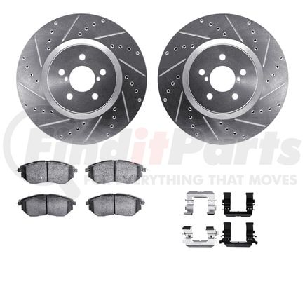 7512-13037 by DYNAMIC FRICTION COMPANY - Brake Rotor - Dimpled & Slotted - Silver w/5000 Brake Pads & HW Kit