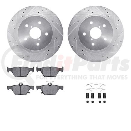 7512-13039 by DYNAMIC FRICTION COMPANY - Rotors-Drilled & Slotted-Silver w/ 5000 Advanced Brake Pads Incl Hdw