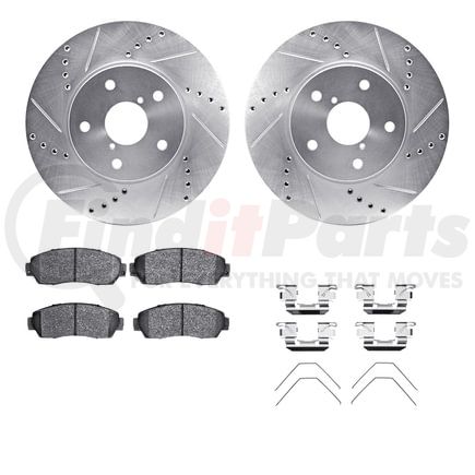 7512-13035 by DYNAMIC FRICTION COMPANY - Rotors-Drilled & Slotted-Silver w/ 5000 Advanced Brake Pads Incl Hdw