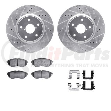 7512-13044 by DYNAMIC FRICTION COMPANY - Rotors-Drilled & Slotted-Silver w/ 5000 Advanced Brake Pads Incl Hdw