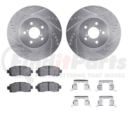 7512-13047 by DYNAMIC FRICTION COMPANY - Rotors-Drilled & Slotted-Silver w/ 5000 Advanced Brake Pads Incl Hdw