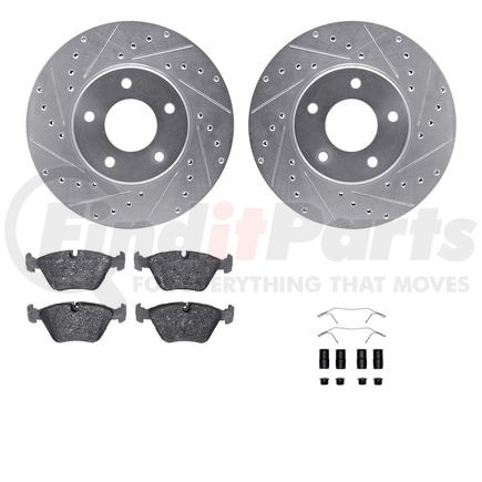 7512-20006 by DYNAMIC FRICTION COMPANY - Rotors-Drilled & Slotted-Silver w/ 5000 Advanced Brake Pads Incl Hdw