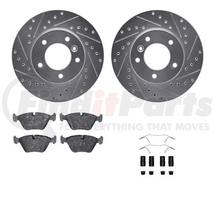 7512-20047 by DYNAMIC FRICTION COMPANY - Rotors-Drilled & Slotted-Silver w/ 5000 Advanced Brake Pads Incl Hdw