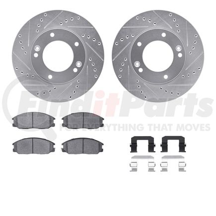 7512-21011 by DYNAMIC FRICTION COMPANY - Brake Rotor - Dimpled & Slotted - Silver w/5000 Brake Pads & HW Kit