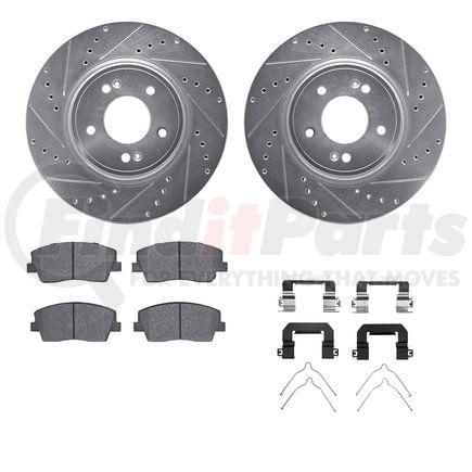 7512-21049 by DYNAMIC FRICTION COMPANY - Rotors-Drilled & Slotted-Silver w/ 5000 Advanced Brake Pads Incl Hdw