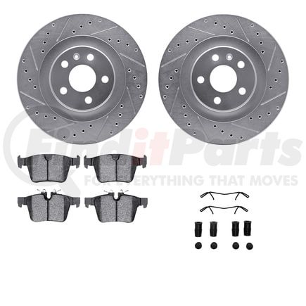 7512-27054 by DYNAMIC FRICTION COMPANY - Rotors-Drilled & Slotted-Silver w/ 5000 Advanced Brake Pads Incl Hdw