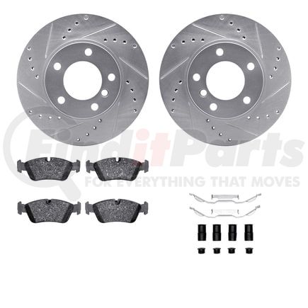 7512-31027 by DYNAMIC FRICTION COMPANY - Rotors-Drilled & Slotted-Silver w/ 5000 Advanced Brake Pads Incl Hdw