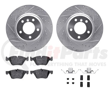 7512-31074 by DYNAMIC FRICTION COMPANY - Rotors-Drilled & Slotted-Silver w/ 5000 Advanced Brake Pads Incl Hdw