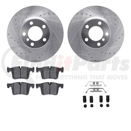 7512-31130 by DYNAMIC FRICTION COMPANY - Rotors-Drilled & Slotted-Silver w/ 5000 Advanced Brake Pads Incl Hdw