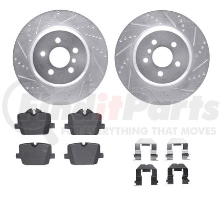 7512-31159 by DYNAMIC FRICTION COMPANY - Rotors-Drilled & Slotted-Silver w/ 5000 Advanced Brake Pads Incl Hdw